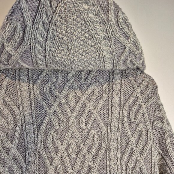 Aran Mor Cable Knit 100% Merino Wool Grey One Button Longline Cardigan - Picture 7 of 8